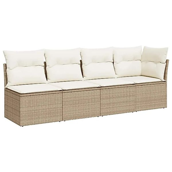 vidaXL Gartensofa mit Kissen 4-Sitzer Beige Poly Rattan 366053 günstig online kaufen