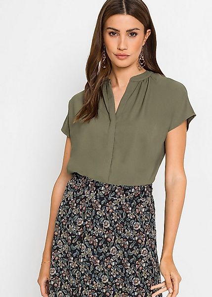 bonprix Kurzarmbluse Oversize Passform, mit V-Ausschnitt, mit Umlegekragen günstig online kaufen