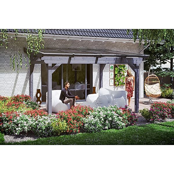 Skan Holz Terrassenüberdachung Sanremo 434 x 350 cm Leimholz Schiefergrau günstig online kaufen