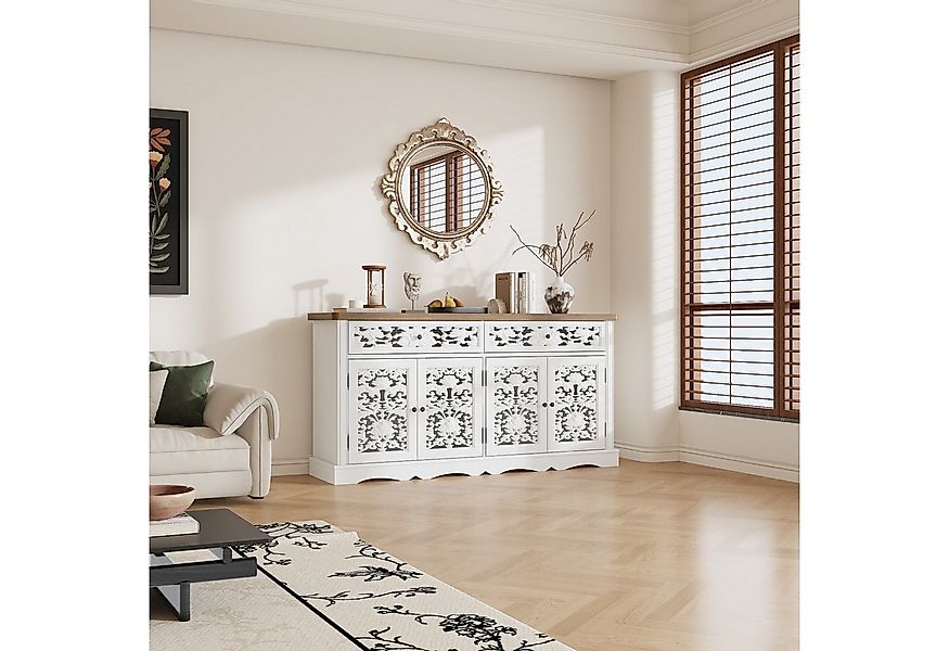 FUFU&GAGA Beistellschrank Sideboard & Hochschrank mit weißen Schnitzfronten günstig online kaufen