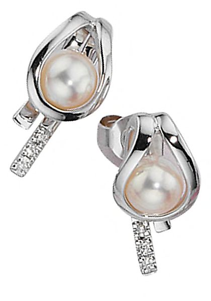 JOBO Perlenohrringe "Ohrringe mit Perlen und 6 Diamanten", 585 Weißgold günstig online kaufen