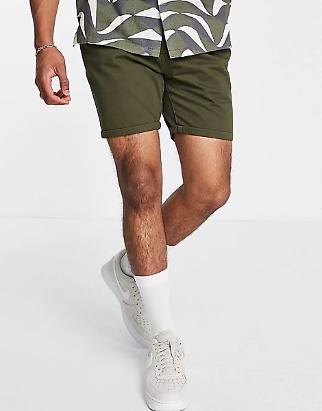 Brave Soul – Chino-Shorts in Khaki mit elastischem Bund-Grün günstig online kaufen
