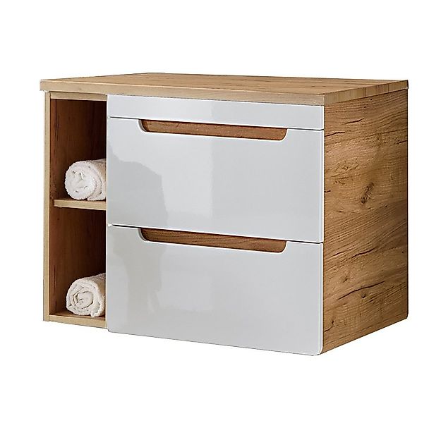 Lomadox Waschbeckenschrank LUTON-56 weiß mit Wotan Eiche Nb. 81/61,5/46 cm günstig online kaufen
