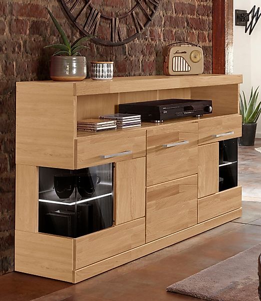 Home affaire Sideboard "Ribe,130cm breit,Fronten Massivholz,2Türen mit gehä günstig online kaufen