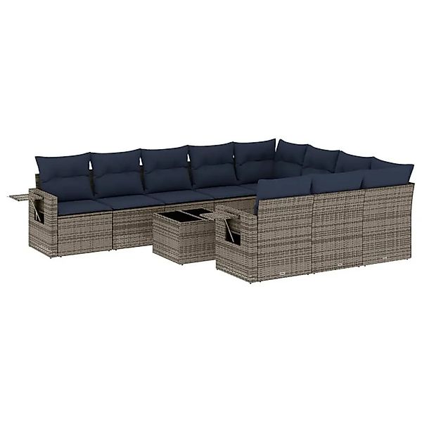 vidaXL 11-Tlg Gartensofa-Set mit Kissen Grau Polyrattan 3220700 günstig online kaufen