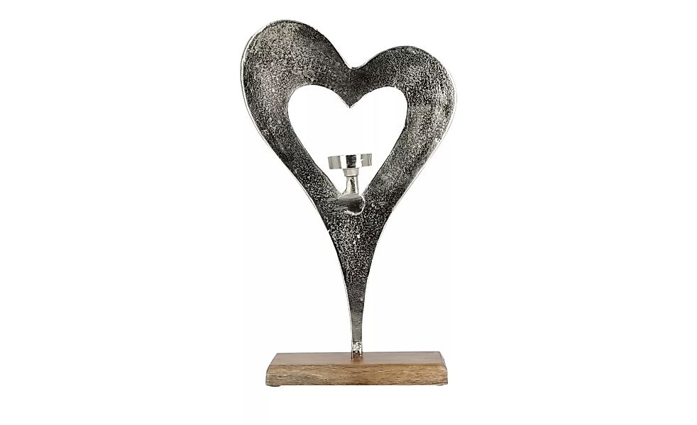 Teelichthalter Herz - silber - Holz, Aluminum - 25 cm - 41 cm - 8 cm - Deko günstig online kaufen