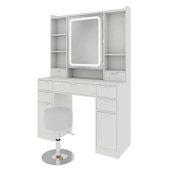 Vicco Schminktisch Solea Weiß 105 cm mit LED-Spiegel und Hocker günstig online kaufen