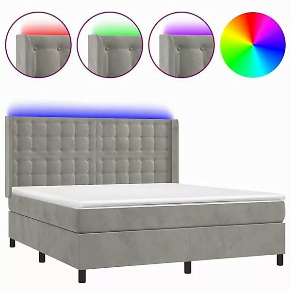 vidaXL Boxspringbett Boxspringbett mit Matratze LED Hellgrau 180x200 cm Sam günstig online kaufen