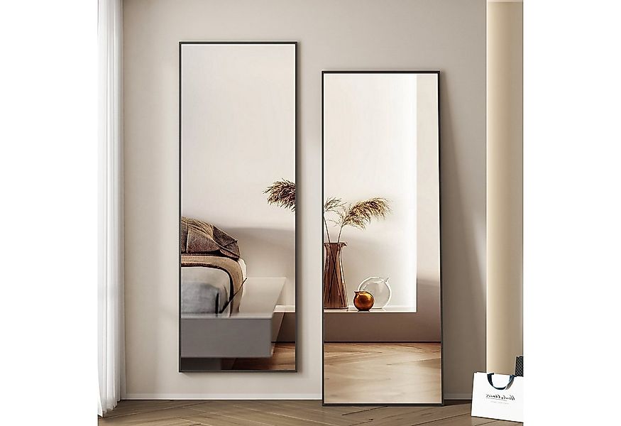 Boromal Ganzkörperspiegel Wand Schwarz mit Metall Rahmen Haken Wandspiegel günstig online kaufen