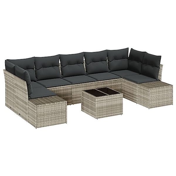 vidaXL Loungesofa 8-teiliges Garten Sofa Set mit Kissen Hellgrau Poly Ratta günstig online kaufen