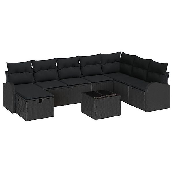 vidaXL Loungesofa 9-teiliges Garten Sofa Set mit Kissen Schwarz Poly Rattan günstig online kaufen