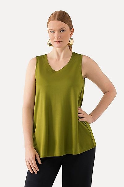 Ulla Popken Longtop Slinkytop Piqué A-Linie Rundhals ärmellos günstig online kaufen