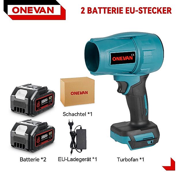 ONEVAN Akku-Gebläse 160 m/s Bürstenloser Turbo-Jet-Lüfter, Tragbarer Akku-L günstig online kaufen