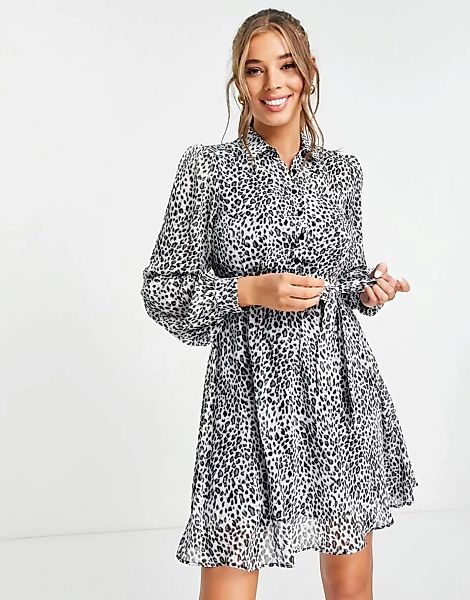 Lipsy – Kleid mit gerafften Ärmeln und Leopardenmuster-Mehrfarbig günstig online kaufen