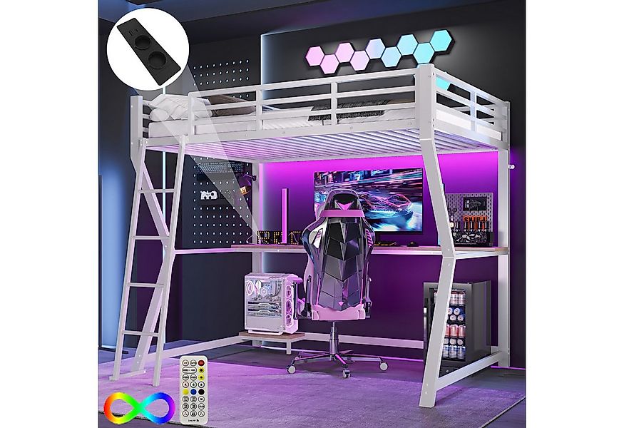 HAUSS SPOLE Hochbett 90x200cm mit Ambientelicht, Schreibtisch, Steckdose+US günstig online kaufen
