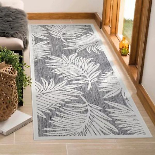 carpet city® In-& Outdoor-Teppich Wetterfest Balkon Terrasse - Grau, Floral günstig online kaufen