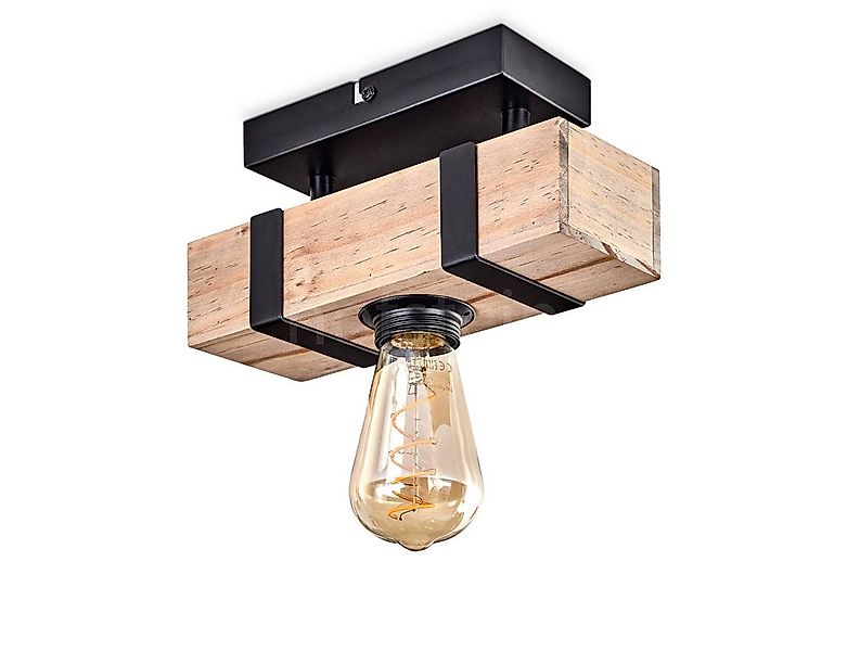 hofstein Deckenleuchte moderne Deckenlampe aus Metall/Holz in Schwarz/Natur günstig online kaufen