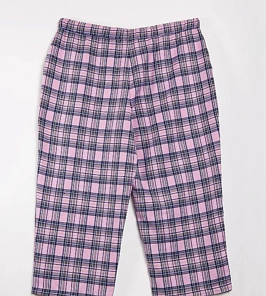 Skinnydip Curve – Locker geschnittene Hose in rosa kariert günstig online kaufen