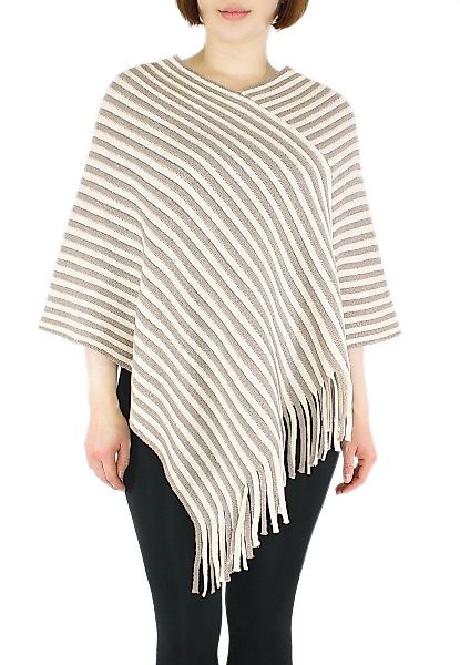 dy_mode Strickponcho Damen Fransenponcho Gestreift Überwurf günstig online kaufen