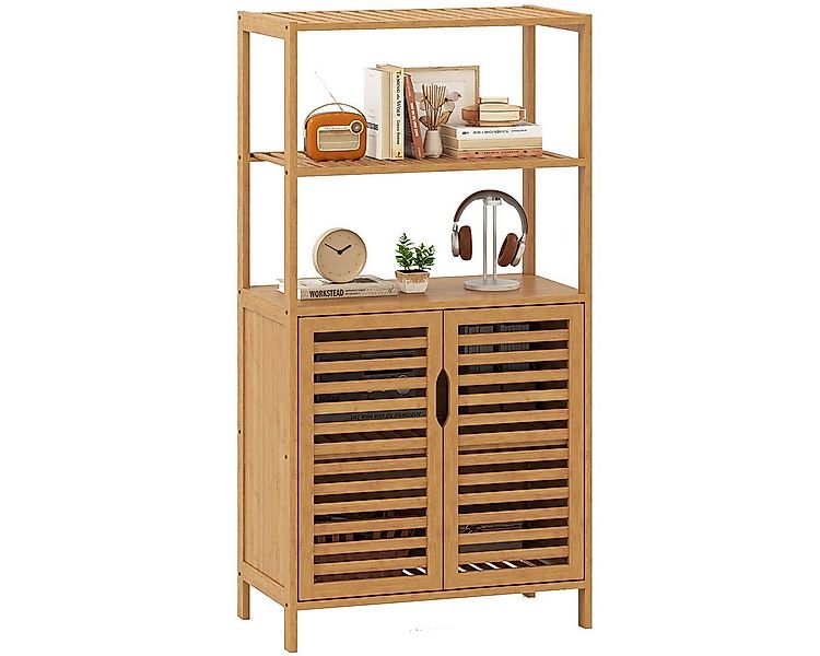 COSTWAY Bücherregal, Bambus mit Lamellentüren, Vorratsschrank 60x33x116cm günstig online kaufen