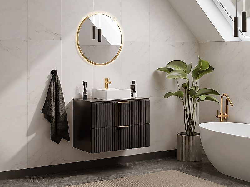 Waschbeckenunterschrank hängend - Streifenoptik - Schwarz - 80 cm - ZEVARA günstig online kaufen