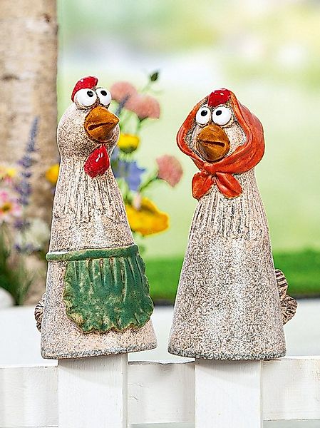 MF Gartenfigur Zaunfigur Hühner Gerda und Otilie 2er Set Keramik Deko 21cm, günstig online kaufen