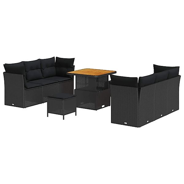 vidaXL Gartensofa-set mit Kissen 9-Tlg Schwarz Poly-Rattan 3363384 günstig online kaufen