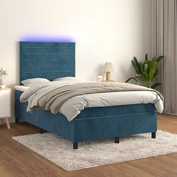 vidaXL Boxspringbett Boxspringbett mit Matratze LED Dunkelblau 120x200 cm S günstig online kaufen