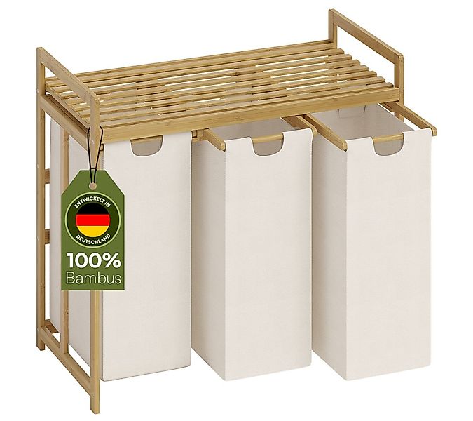 Bellamio Wäschekorb Newa aus Bambus (3 Fächer mit 1 Ablage, Beige 150 L), a günstig online kaufen