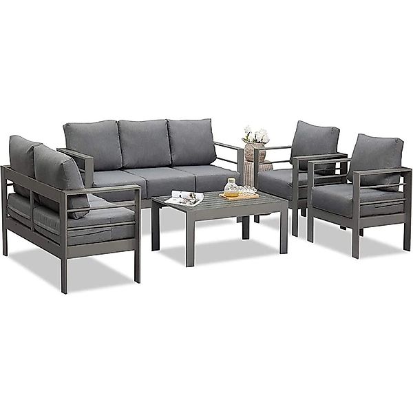 MeXo Gartenmöbel Set aus Aluminium Loungeset für 7 Personen Grau günstig online kaufen