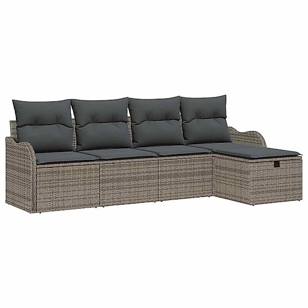 vidaXL Garten-Sofa-Set mit Kissen mit Speicher 5-Tlg Grau Poly Rattan 33602 günstig online kaufen