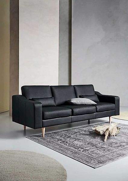 Natur24 Sofa Sofa Clean 212x87 Leder Schwarz Ledersofa mit Eichenfüße günstig online kaufen