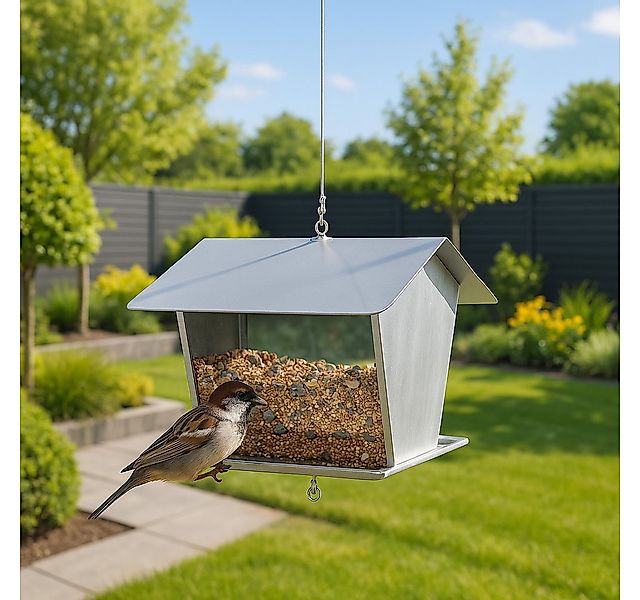 MeLiTec Futterstation Futterspender Vogelhaus eckig Edelstahl matt gebürste günstig online kaufen