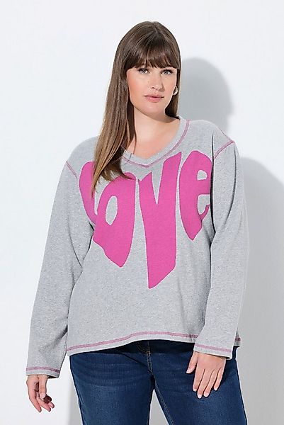 Ulla Popken Sweatshirt Sweatshirt Love A-Linie V-Ausschnitt Langarm günstig online kaufen