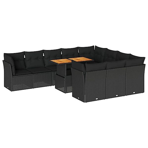 vidaXL 11-Tlg Garten-Sofagarnitur mit Kissen Schwarz Poly Rattan 3326974 günstig online kaufen