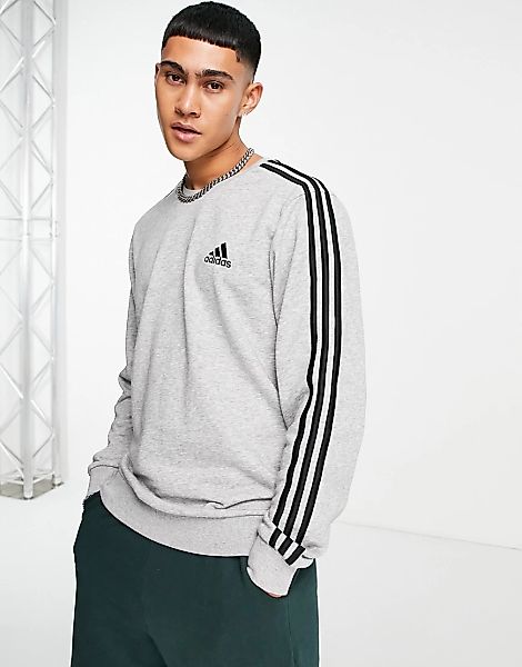 adidas – Sweatshirt aus French Terry in Heidegrau mit 3 Streifen günstig online kaufen