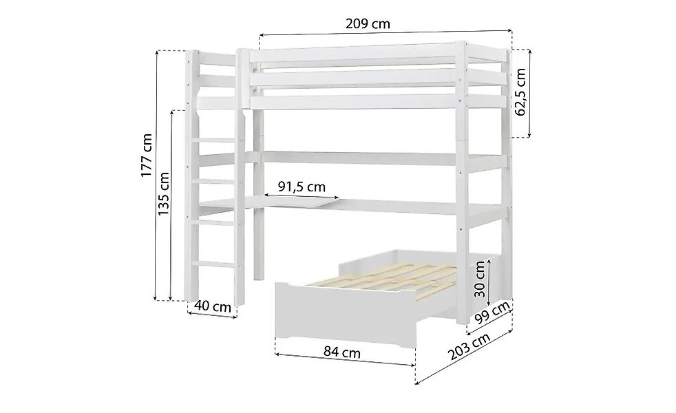Hoppekids Hochbett  ECO Luxury ¦ weiß ¦ Maße (cm): B: 104 H: 177 Betten > B günstig online kaufen