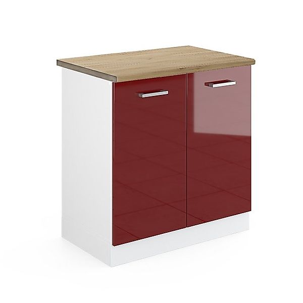 Vicco Spülenunterschrank R-Line, Bordeaux Hochglanz/Weiß, 80 cm, AP Eiche günstig online kaufen