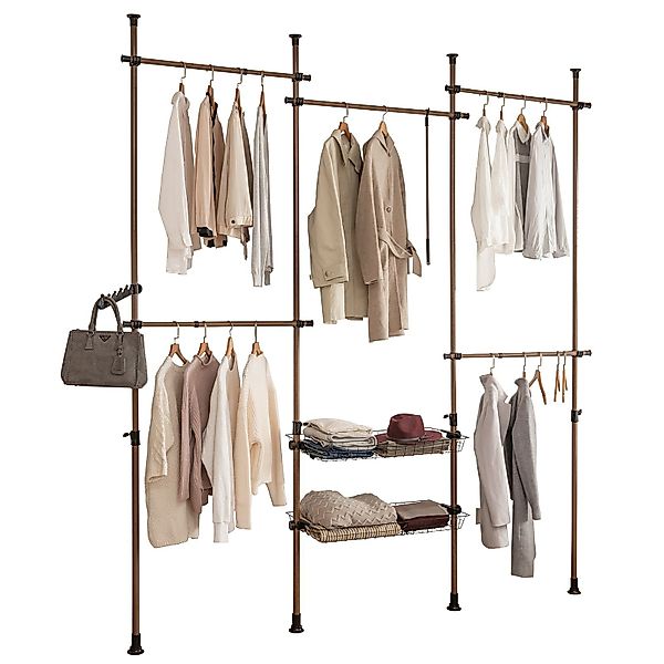 SoBuy Kleiderständer mit 5 Kleiderstangen und 2 Körben Stahl Braun KLS04-BR günstig online kaufen