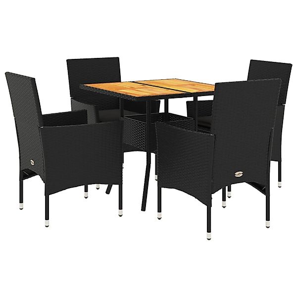 vidaXL 5-Tlg Garten-Essgruppe mit Kissen Schwarz Poly Rattan Akazie 3278712 günstig online kaufen