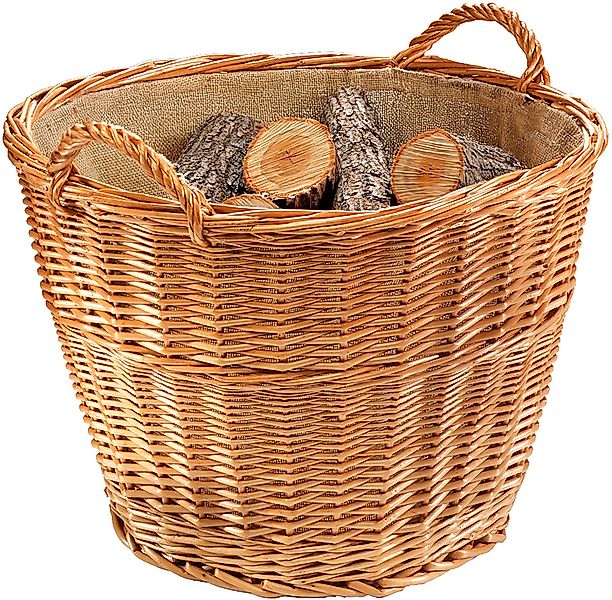 Kobolo Kaminholzkorb Holztrage rund gekochte Weide günstig online kaufen