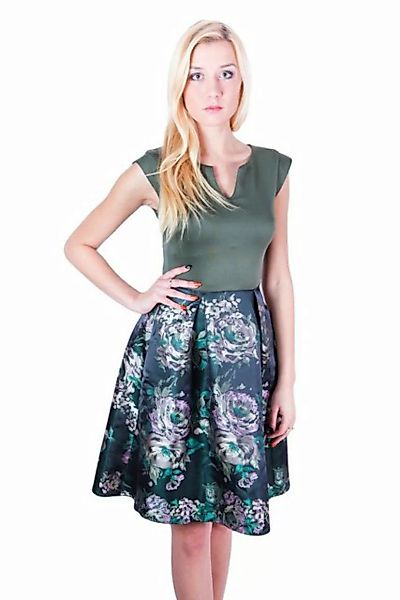 Sarcia.eu Midikleid John Zack Grünes, elegantes Kleid mit Blumen gemustert günstig online kaufen