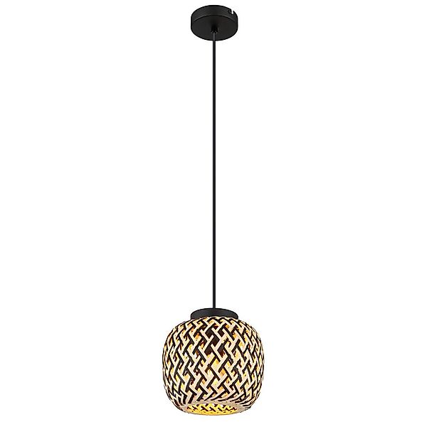 GLOBO Pendelleuchte schwarz natur Metall H/D: ca. 120x20 cm E27 1 Brennstel günstig online kaufen