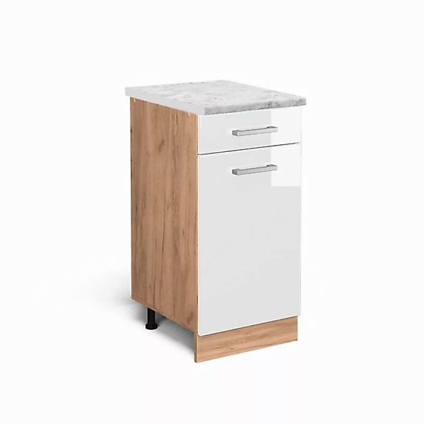 Vicco Unterschrank R-Line, Weiß Hochglanz/Goldkraft Eiche, 40 cm AP Marmor günstig online kaufen