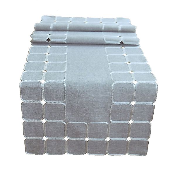 texpot Tischdecke Tischläufer Stickerei Quadrate modern Tischdeko (1-tlg) günstig online kaufen
