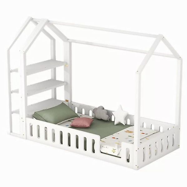 TavilaEcon Kinderbett Flachbett Hausbett Einzelbett Holzbett mit Geländer, günstig online kaufen