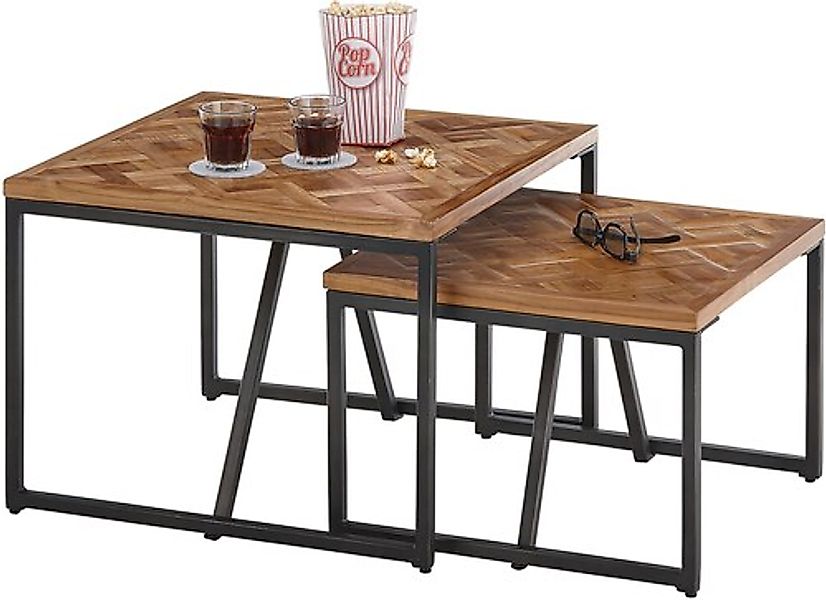 Stolkom Couchtisch »Lola«, 2-er Set Massivholz Teak recycelt mit Muster günstig online kaufen