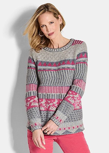 GOLDNER Strickpullover Norwegerpullover mit U-Boot-Ausschnitt Hüftlanger günstig online kaufen