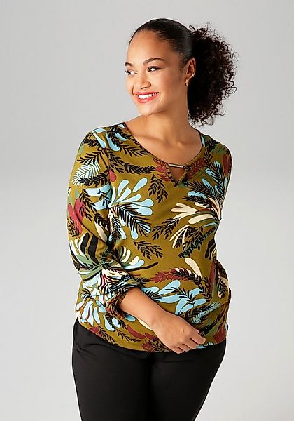 Aniston PLUS Langarmshirt mit farbharmonischem, großflächigen Blätterdruck günstig online kaufen