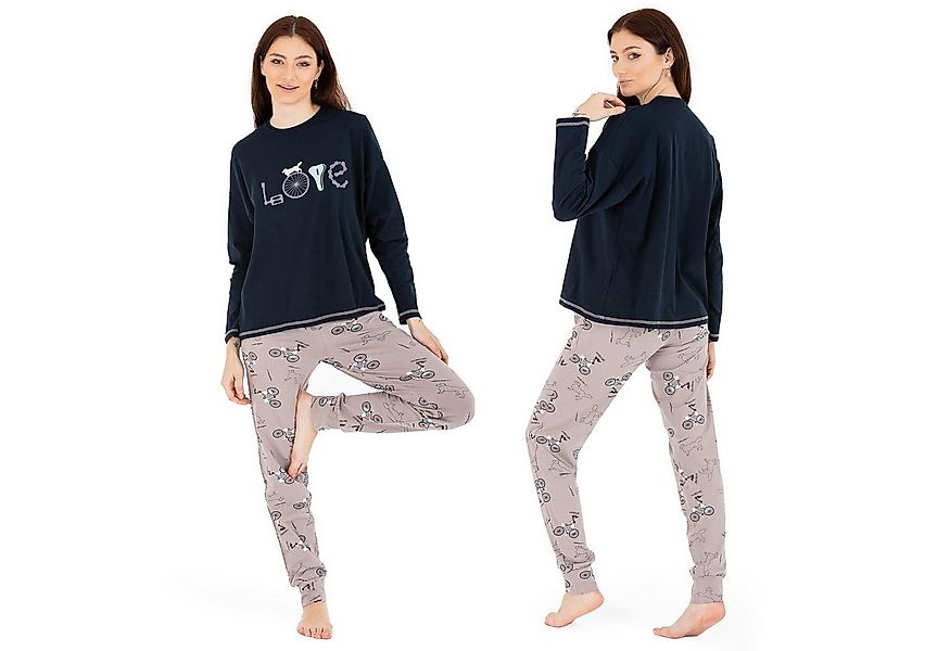 LOREZA Schlafanzug Schlafanzug Pyjama langarm- Love - Bunt (Set, 2 tlg) günstig online kaufen